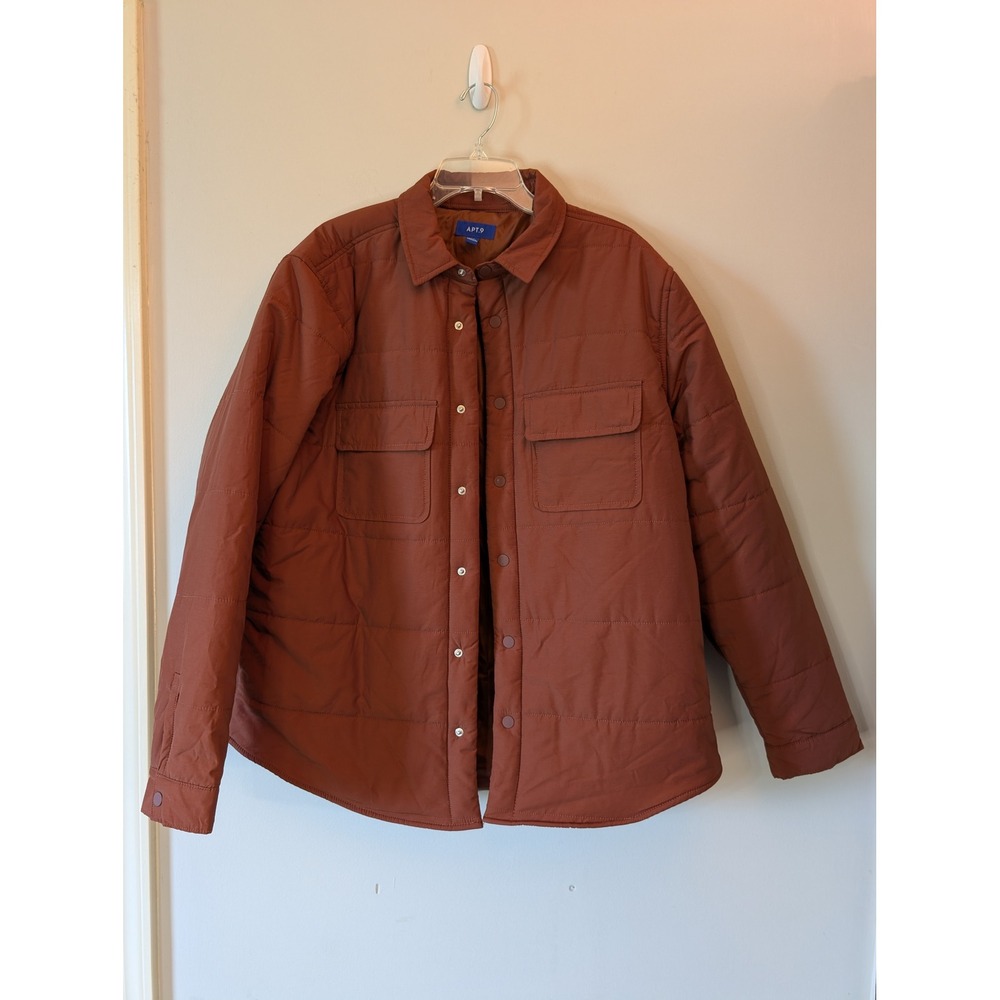 Apt. 9 Gorpcore Minimalist Quilted Shacket Jacket Rust Brown XL Cotton Nylon